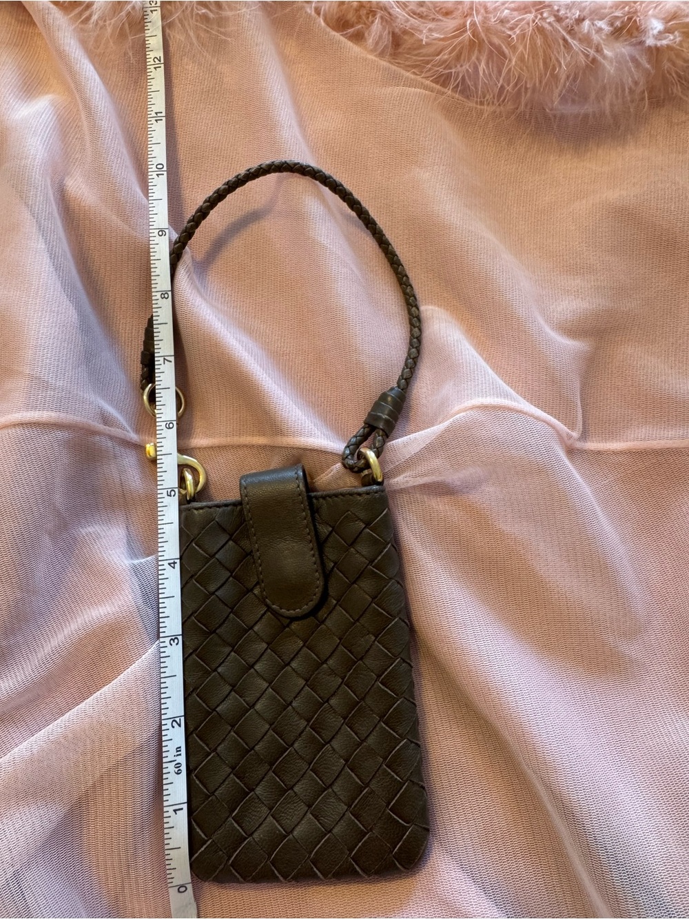 Bottega Veneta Intrecciato Leather Phone Pouch / Wristlet - Chocolate Brown - Picture 8 of 9